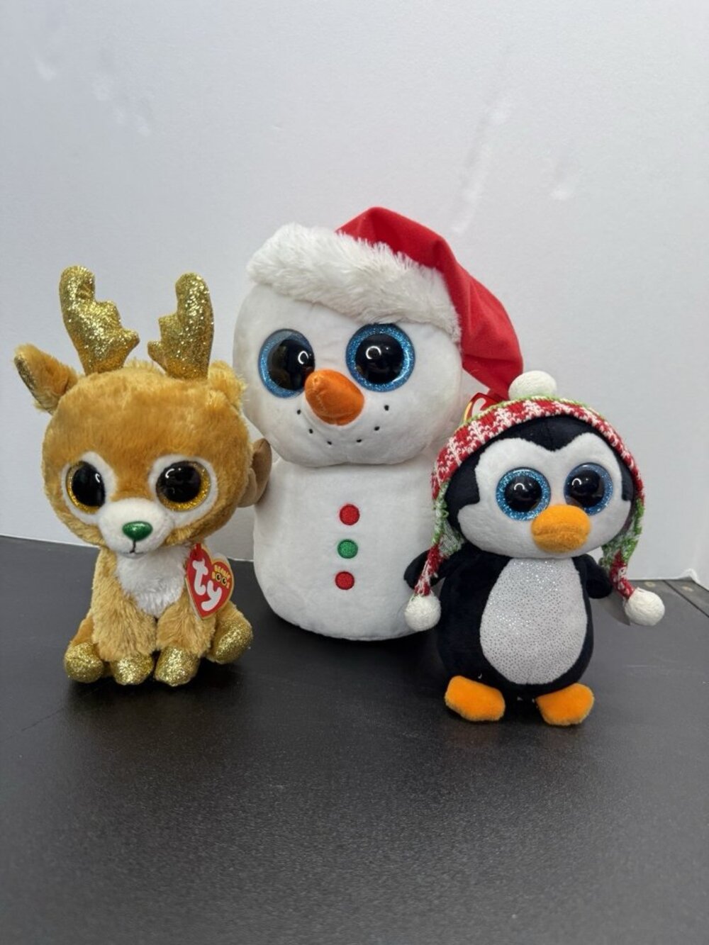 Ty Beanie Boos Christmas Plush Lot of 3 Penguin Snowman Reindeer Holiday